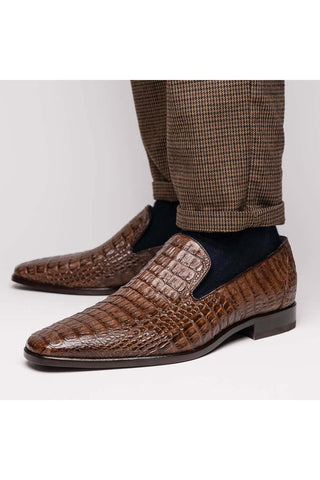 Marco Di Milano Trento Brown Genuine Caiman Crocodile Slip-On Loafers (MDM1115)-AmbrogioShoes