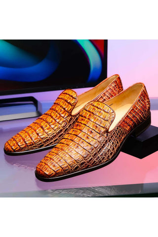 Marco Di Milano Trento Cognac Genuine Caiman Crocodile Slip-On Loafers (MDM1115)-AmbrogioShoes