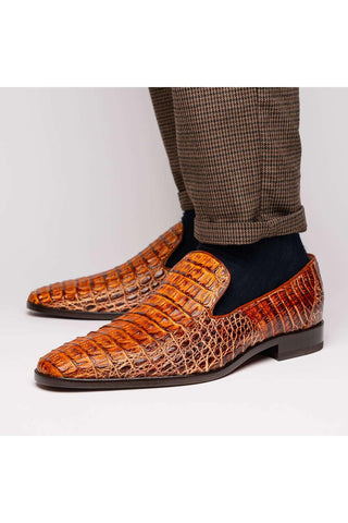 Marco Di Milano Trento Cognac Genuine Caiman Crocodile Slip-On Loafers (MDM1115)-AmbrogioShoes