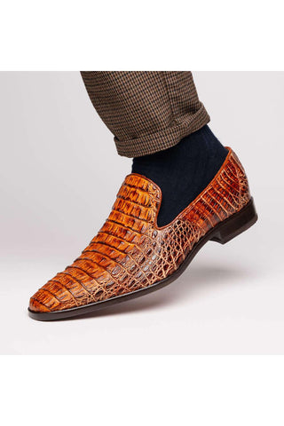 Marco Di Milano Trento Cognac Genuine Caiman Crocodile Slip-On Loafers (MDM1115)-AmbrogioShoes