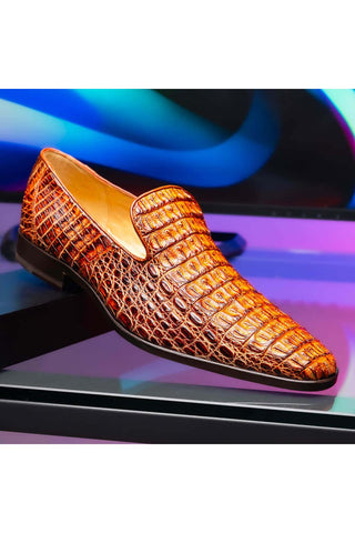 Marco Di Milano Trento Cognac Genuine Caiman Crocodile Slip-On Loafers (MDM1115)-AmbrogioShoes