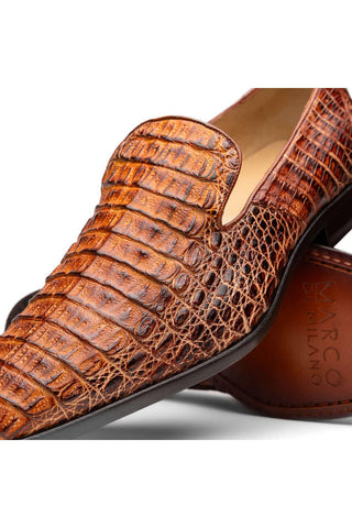 Marco Di Milano Trento Cognac Genuine Caiman Crocodile Slip-On Loafers (MDM1115)-AmbrogioShoes