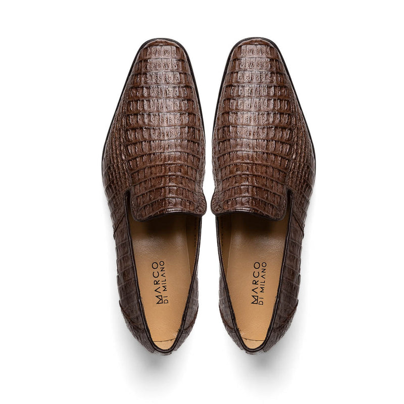 Marco Di Milano Trento Men's Shoes Brown Genuine Caiman Crocodile Slip-On Loafers (MDM1115)-AmbrogioShoes