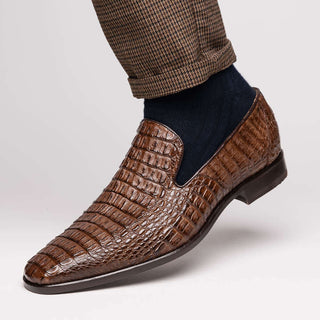 Marco Di Milano Trento Men's Shoes Brown Genuine Caiman Crocodile Slip-On Loafers (MDM1115)-AmbrogioShoes