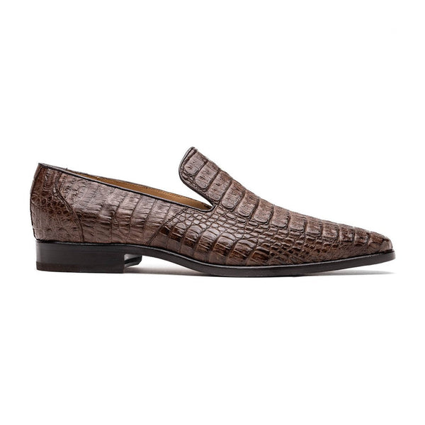Marco Di Milano Trento Men's Shoes Brown Genuine Caiman Crocodile Slip-On Loafers (MDM1115)-AmbrogioShoes