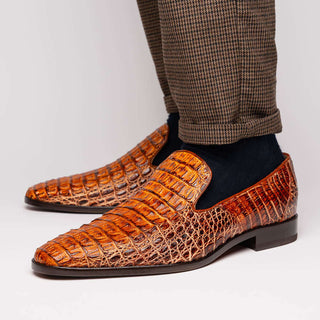 Marco Di Milano Trento Men's Shoes Cognac Genuine Caiman Crocodile Slip-On Loafers (MDM1115)-AmbrogioShoes