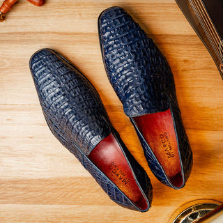 Marco Di Milano Trento Men's Shoes Navy Genuine Caiman Crocodile Slip-On Loafers (MDM1115)-AmbrogioShoes