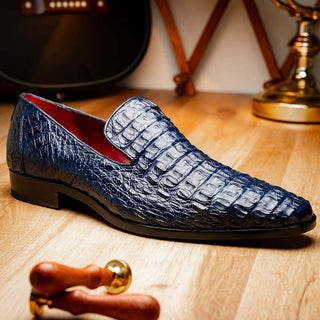 Marco Di Milano Trento Men's Shoes Navy Genuine Caiman Crocodile Slip-On Loafers (MDM1115)-AmbrogioShoes
