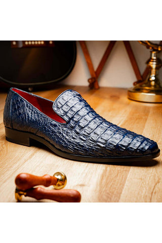 Marco Di Milano Trento Navy Genuine Caiman Crocodile Slip-On Loafers (MDM1115)-AmbrogioShoes