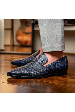 Marco Di Milano Trento Navy Genuine Caiman Crocodile Slip-On Loafers (MDM1115)-AmbrogioShoes