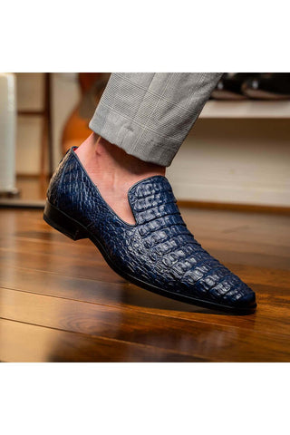 Marco Di Milano Trento Navy Genuine Caiman Crocodile Slip-On Loafers (MDM1115)-AmbrogioShoes