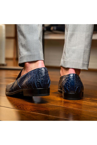 Marco Di Milano Trento Navy Genuine Caiman Crocodile Slip-On Loafers (MDM1115)-AmbrogioShoes