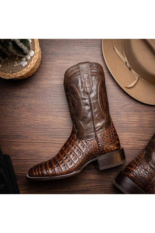 Marco Di Milano Tucson Aged Brown Exotic Crocodile Skin Cowboy Boot (MDM1250)-AmbrogioShoes