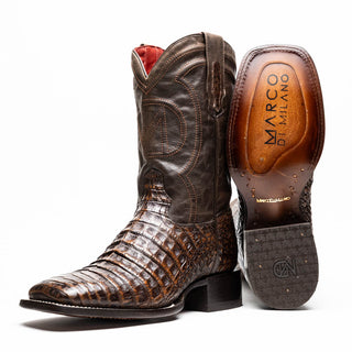 Marco Di Milano Tucson Men's Shoes Aged Brown Exotic Crocodile Skin Cowboy Boot (MDM1250)-AmbrogioShoes
