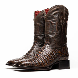 Marco Di Milano Tucson Men's Shoes Aged Brown Exotic Crocodile Skin Cowboy Boot (MDM1250)-AmbrogioShoes