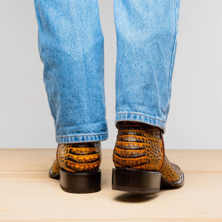 Marco Di Milano Tucson Men's Shoes Mustard Brown Exotic Crocodile Skin Cowboy Boot (MDM1250)-AmbrogioShoes