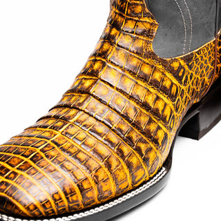 Marco Di Milano Tucson Men's Shoes Mustard Brown Exotic Crocodile Skin Cowboy Boot (MDM1250)-AmbrogioShoes