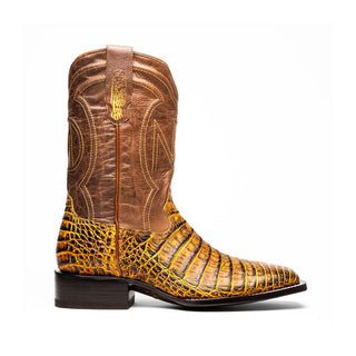 Marco Di Milano Tucson Men's Shoes Mustard Brown Exotic Crocodile Skin Cowboy Boot (MDM1250)-AmbrogioShoes