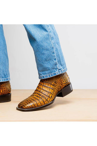 Marco Di Milano Tucson Mustard Brown Exotic Crocodile Skin Cowboy Boot (MDM1250)-AmbrogioShoes