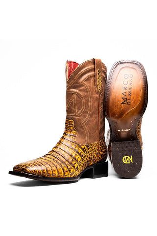 Marco Di Milano Tucson Mustard Brown Exotic Crocodile Skin Cowboy Boot (MDM1250)-AmbrogioShoes