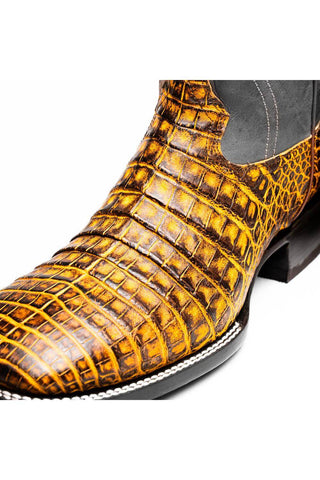 Marco Di Milano Tucson Mustard Brown Exotic Crocodile Skin Cowboy Boot (MDM1250)-AmbrogioShoes