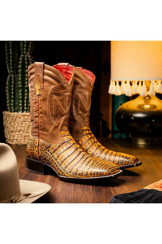 Marco Di Milano Tucson Mustard Brown Exotic Crocodile Skin Cowboy Boot (MDM1250)-AmbrogioShoes
