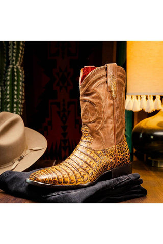 Marco Di Milano Tucson Mustard Brown Exotic Crocodile Skin Cowboy Boot (MDM1250)-AmbrogioShoes