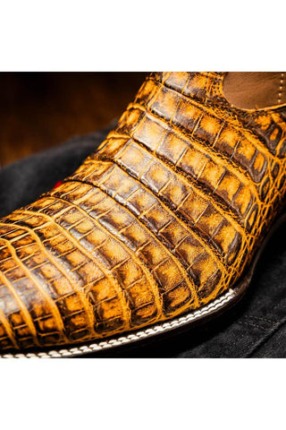 Marco Di Milano Tucson Mustard Brown Exotic Crocodile Skin Cowboy Boot (MDM1250)-AmbrogioShoes