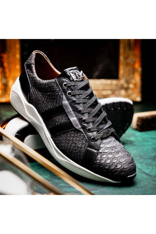 Marco Di Milano Verona Black Exotic Python / Calfskin Fashion Sneakers (MDM1160)-AmbrogioShoes