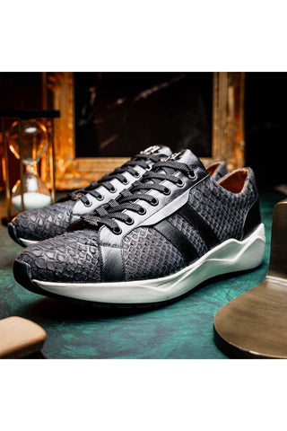 Marco Di Milano Verona Black Exotic Python / Calfskin Fashion Sneakers (MDM1160)-AmbrogioShoes