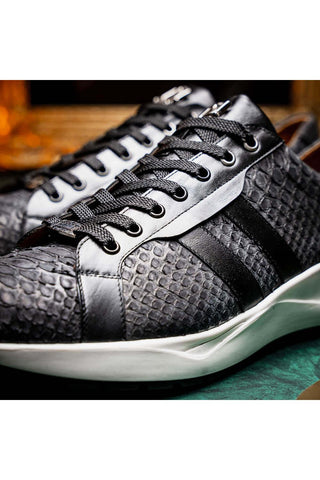 Marco Di Milano Verona Black Exotic Python / Calfskin Fashion Sneakers (MDM1160)-AmbrogioShoes