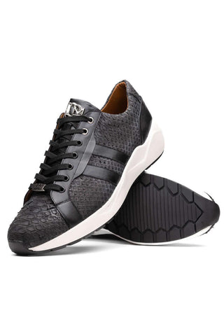 Marco Di Milano Verona Black Exotic Python / Calfskin Fashion Sneakers (MDM1160)-AmbrogioShoes