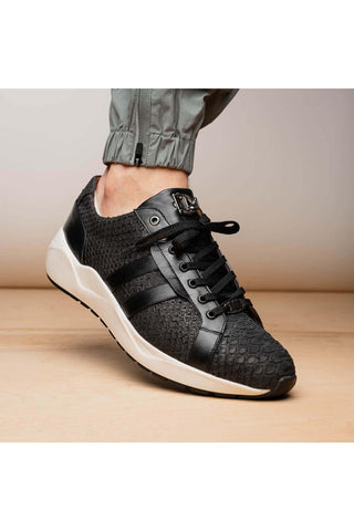 Marco Di Milano Verona Black Exotic Python / Calfskin Fashion Sneakers (MDM1160)-AmbrogioShoes