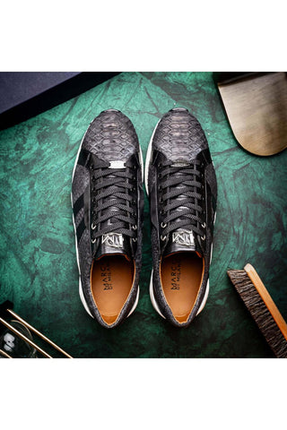Marco Di Milano Verona Black Exotic Python / Calfskin Fashion Sneakers (MDM1160)-AmbrogioShoes