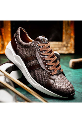 Marco Di Milano Verona Brown Exotic Python / Calfskin Fashion Sneakers (MDM1160)-AmbrogioShoes