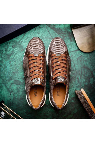 Marco Di Milano Verona Brown Exotic Python / Calfskin Fashion Sneakers (MDM1160)-AmbrogioShoes