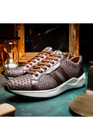 Marco Di Milano Verona Brown Exotic Python / Calfskin Fashion Sneakers (MDM1160)-AmbrogioShoes