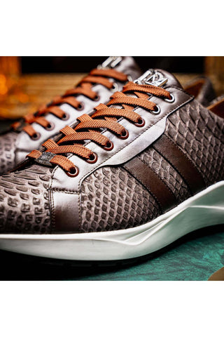 Marco Di Milano Verona Brown Exotic Python / Calfskin Fashion Sneakers (MDM1160)-AmbrogioShoes