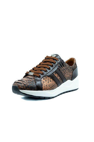 Marco Di Milano Verona Cognac Exotic Python / Calfskin Fashion Sneakers (MDM1160)-AmbrogioShoes