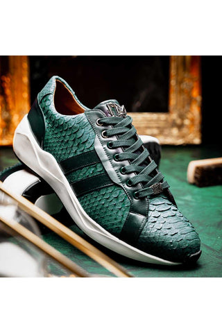 Marco Di Milano Verona Green Exotic Python / Calfskin Fashion Sneakers (MDM1160)-AmbrogioShoes