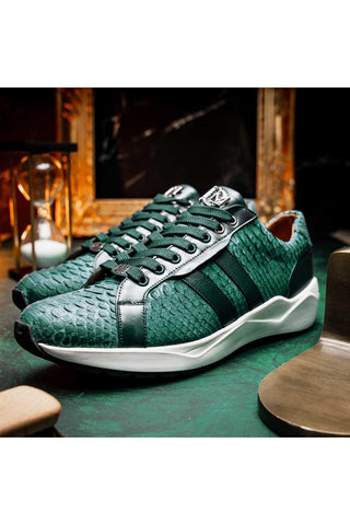 Marco Di Milano Verona Green Exotic Python / Calfskin Fashion Sneakers (MDM1160)-AmbrogioShoes