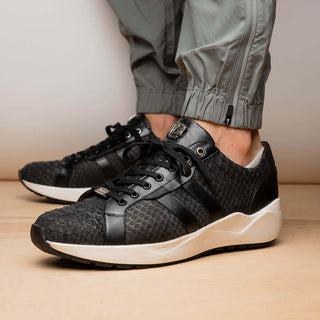 Marco Di Milano Verona Men's Shoes Black Exotic Python / Calfskin Fashion Sneakers (MDM1160)-AmbrogioShoes