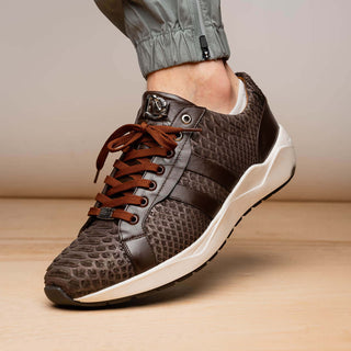 Marco Di Milano Verona Men's Shoes Brown Exotic Python / Calfskin Fashion Sneakers (MDM1160)-AmbrogioShoes