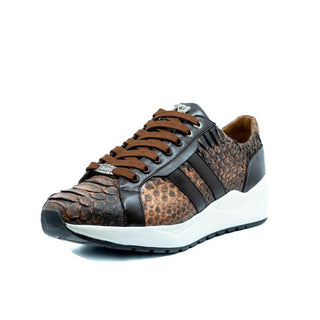 Marco Di Milano Verona Men's Shoes Cognac Exotic Python / Calfskin Fashion Sneakers (MDM1160)-AmbrogioShoes