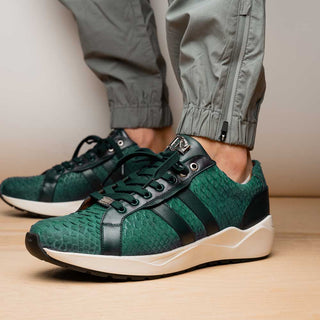 Marco Di Milano Verona Men's Shoes Green Exotic Python / Calfskin Fashion Sneakers (MDM1160)-AmbrogioShoes