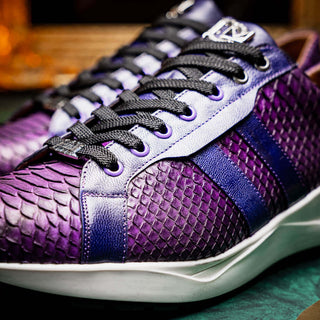 Marco Di Milano Verona Men's Shoes Purple Exotic Python / Calfskin Fashion Sneakers (MDM1160)-AmbrogioShoes