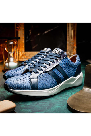 Marco Di Milano Verona Navy Exotic Python / Calfskin Fashion Sneakers (MDM1160)-AmbrogioShoes