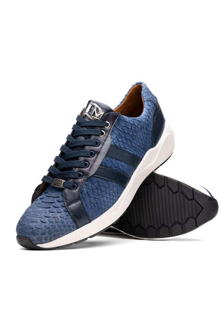 Marco Di Milano Verona Navy Exotic Python / Calfskin Fashion Sneakers (MDM1160)-AmbrogioShoes