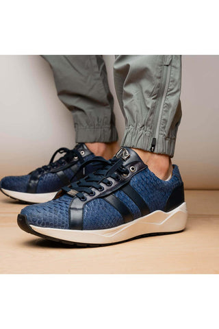 Marco Di Milano Verona Navy Exotic Python / Calfskin Fashion Sneakers (MDM1160)-AmbrogioShoes