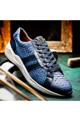 Marco Di Milano Verona Navy Exotic Python / Calfskin Fashion Sneakers (MDM1160)-AmbrogioShoes